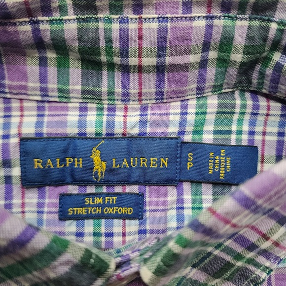 Ralph Lauren Mens Slim Fit Stretch Oxford Shirt Purple Green Plaid Small S - Picture 6 of 8